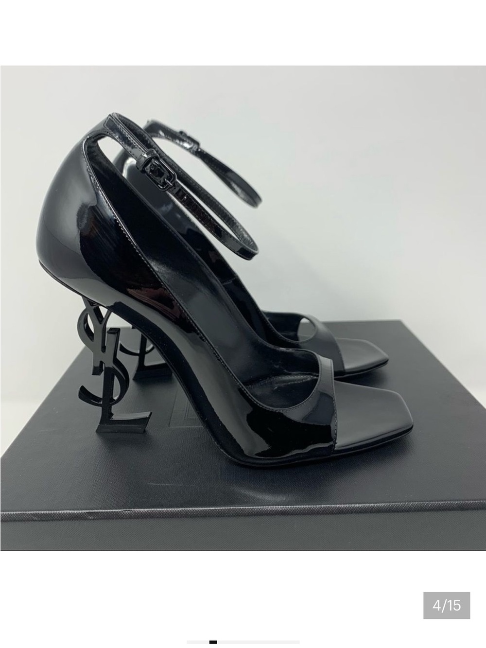 Saint Laurent Black Patent Opyum Logo-Heel Ankle-Strap Pump - Picture 2 of 15